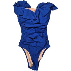 J. Crew Matte ruched one-piece swimsuit‎ with ruffles in Harbor View 0 NWT